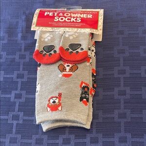 Gray Pet & Owner Socks with Red Accents